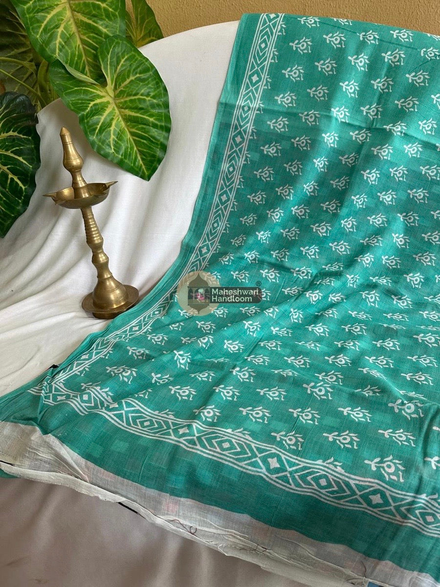 Sea Green Cotton Printed Saree 020