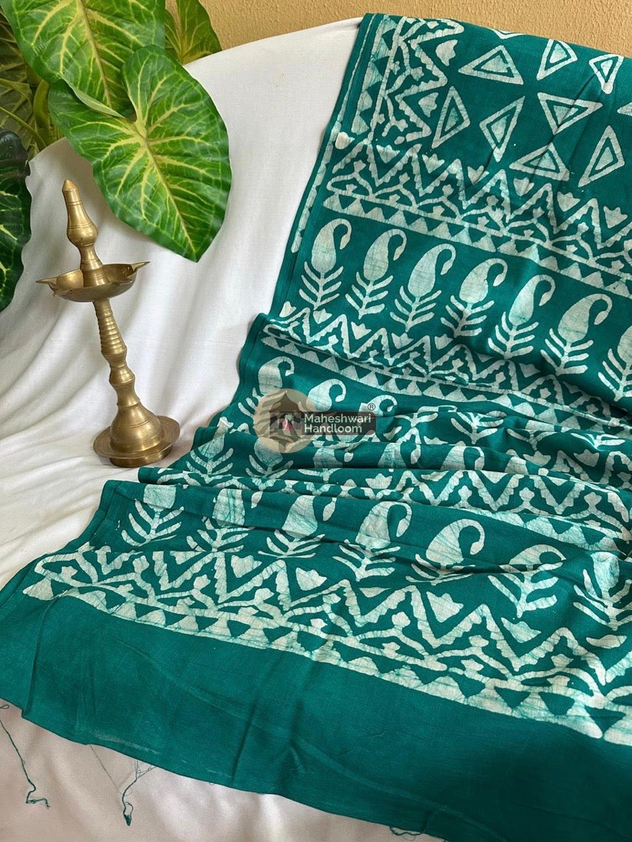 Rama Green Cotton Printed Saree 016
