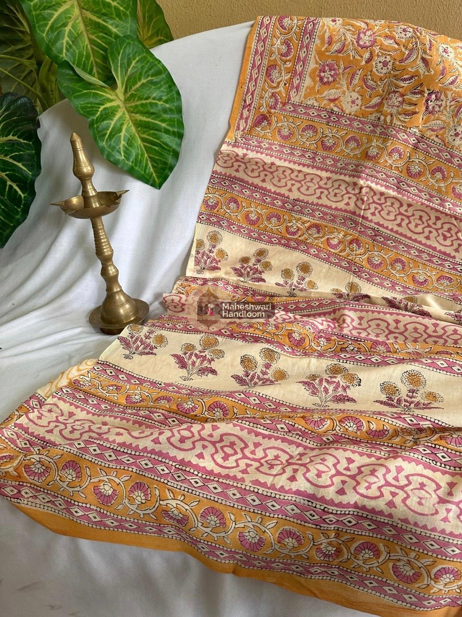 Yellow Cotton Printed Saree 015