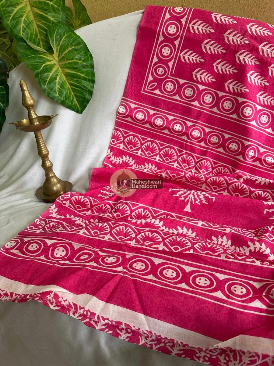 Rani Pink Cotton Printed Saree 025