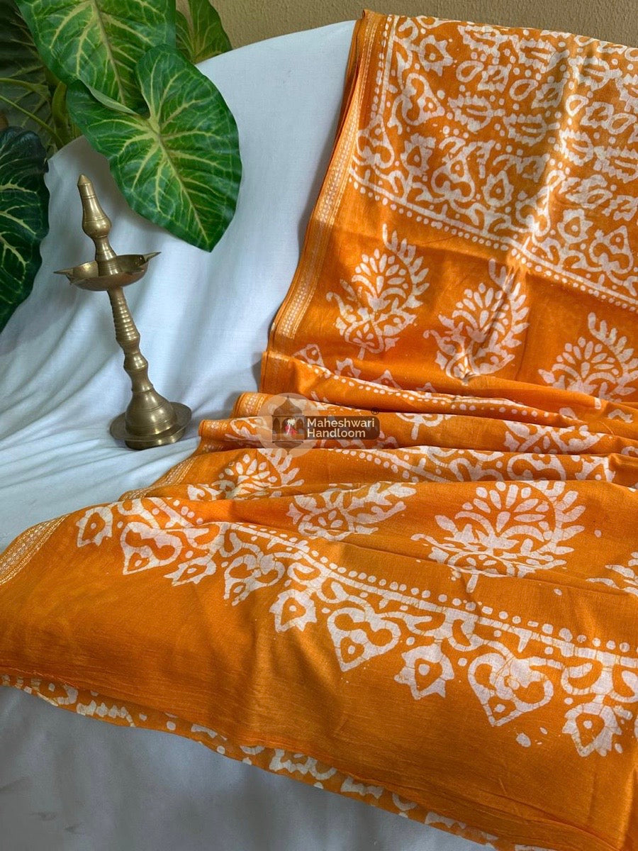 Orange Cotton Printed Saree 027