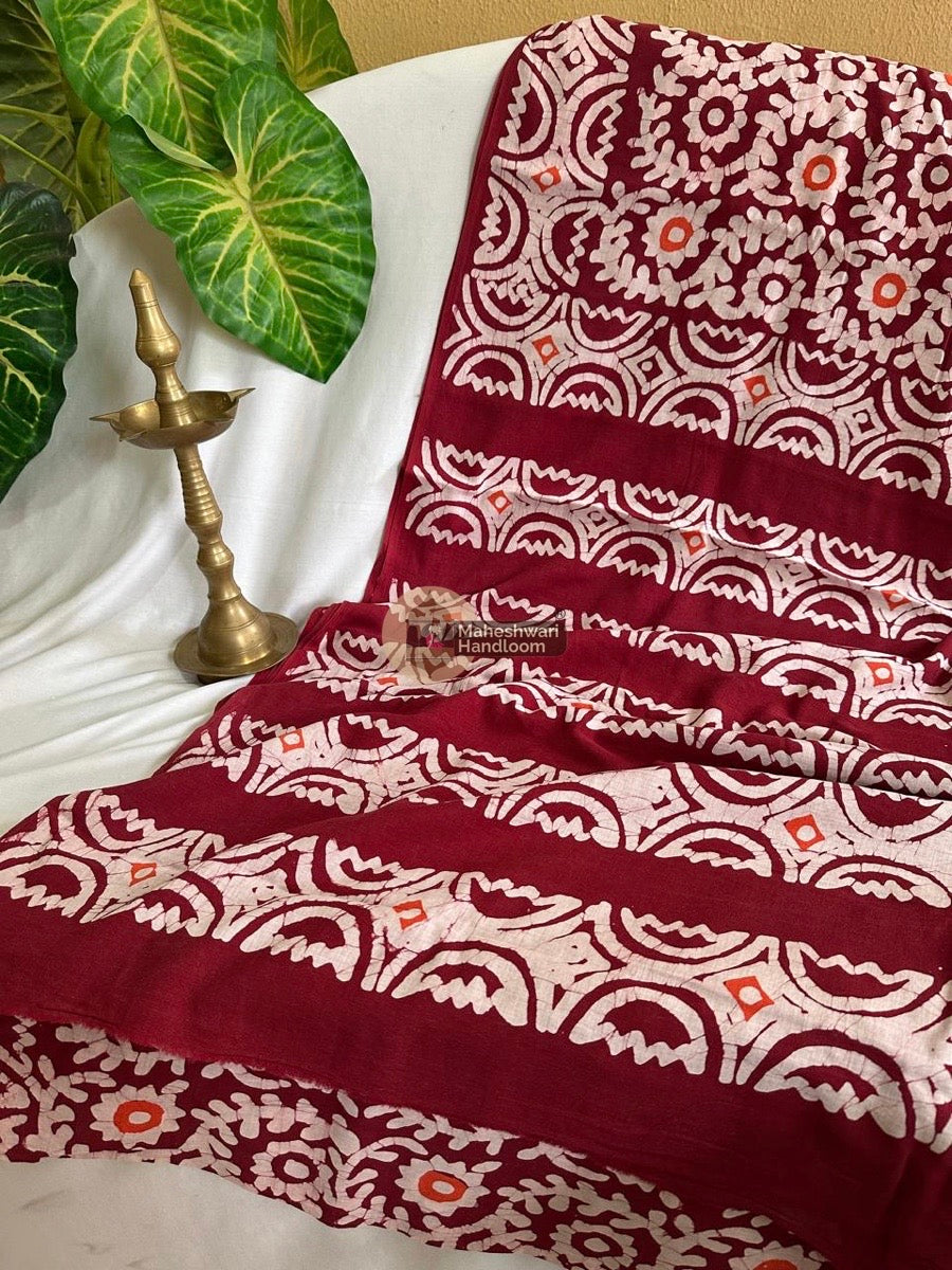 Maroon Cotton Printed Saree 023
