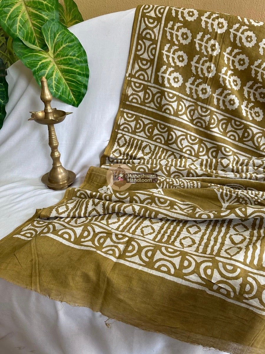 Mehendi Green Cotton Printed Saree 028