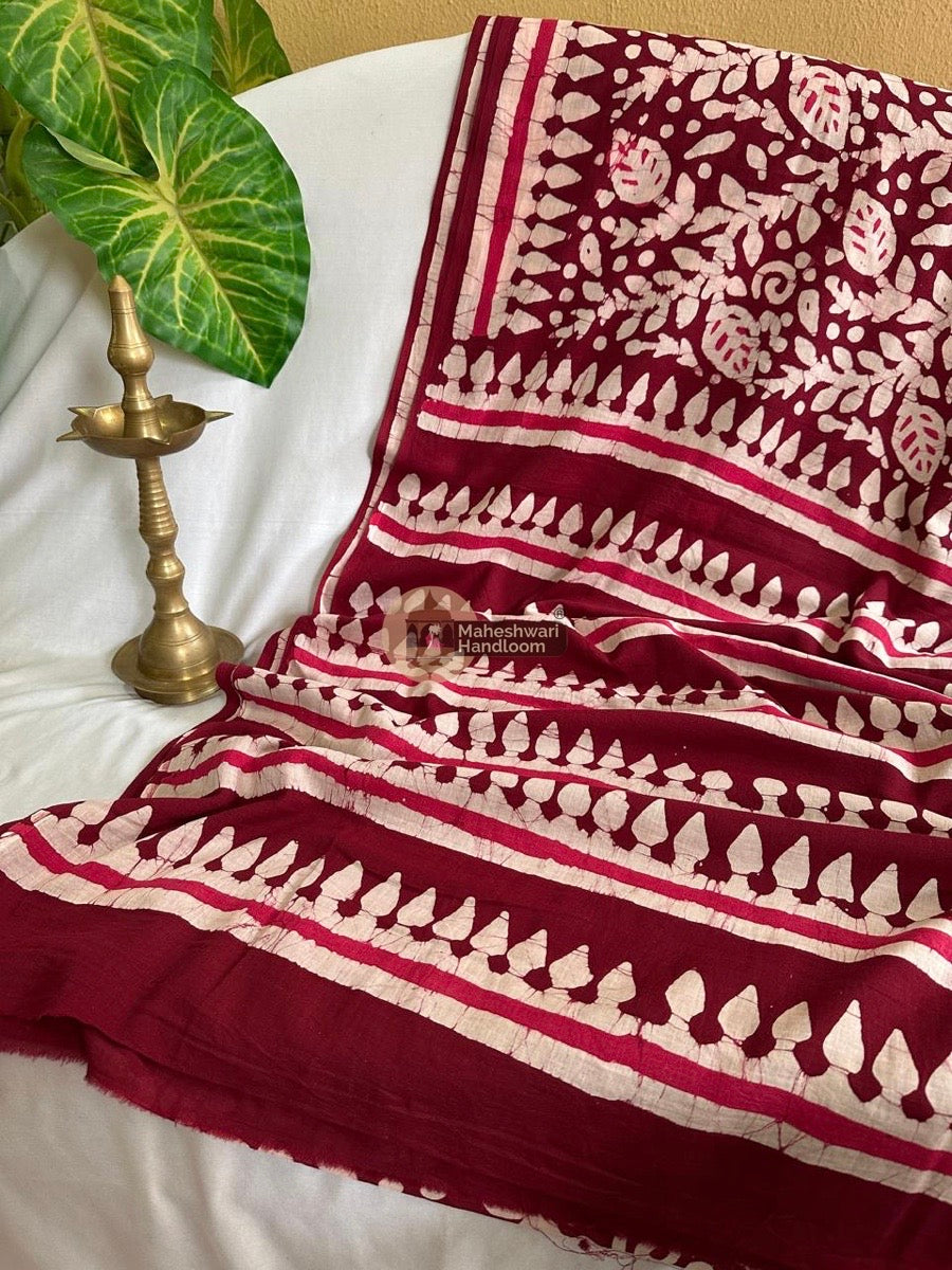 Maroon Cotton Printed Saree 032