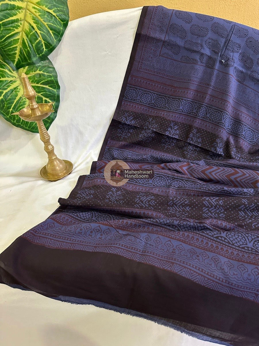 Blue Bagh Print Cotton Saree 01