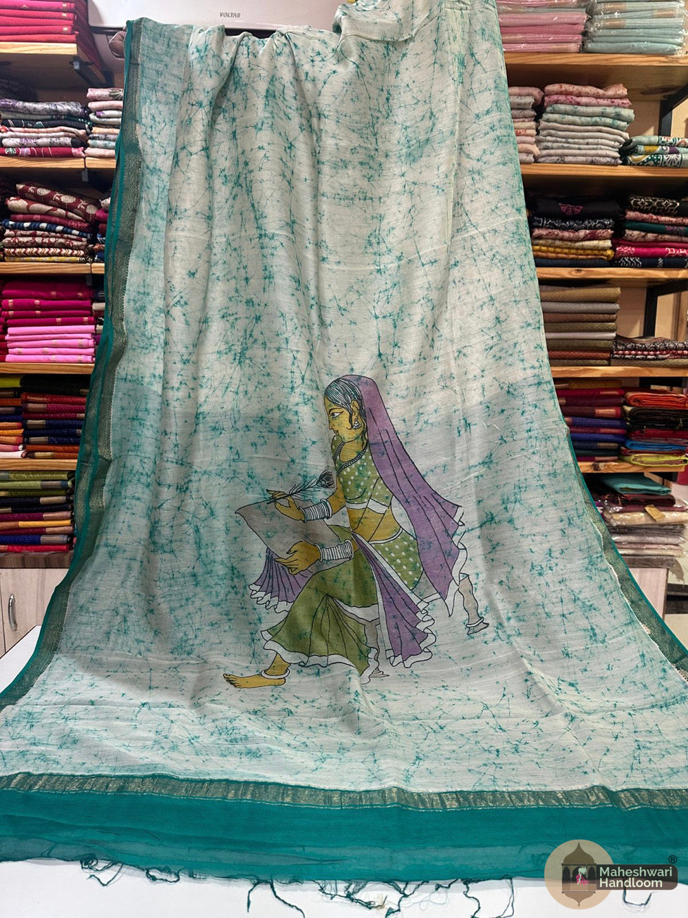 Maheshwari Batik Figure Hand Painted Silk Sarees