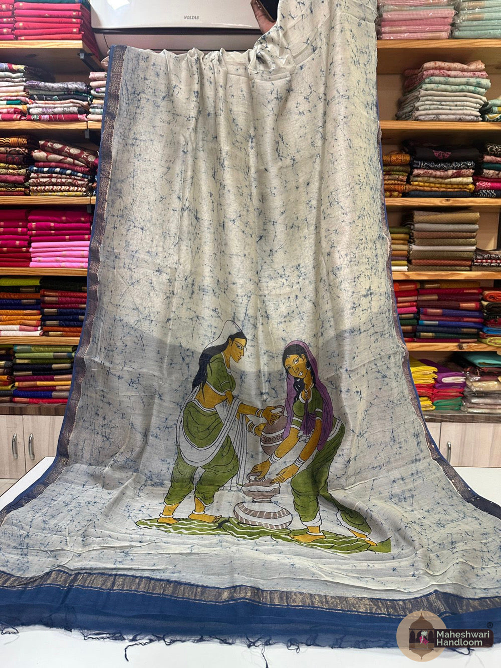 Maheshwari Batik Figure Hand Painted Silk Sarees