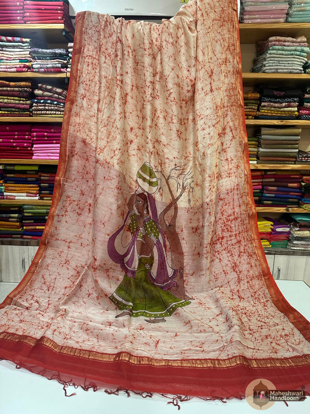 Maheshwari Batik Figure Hand Painted Silk Sarees