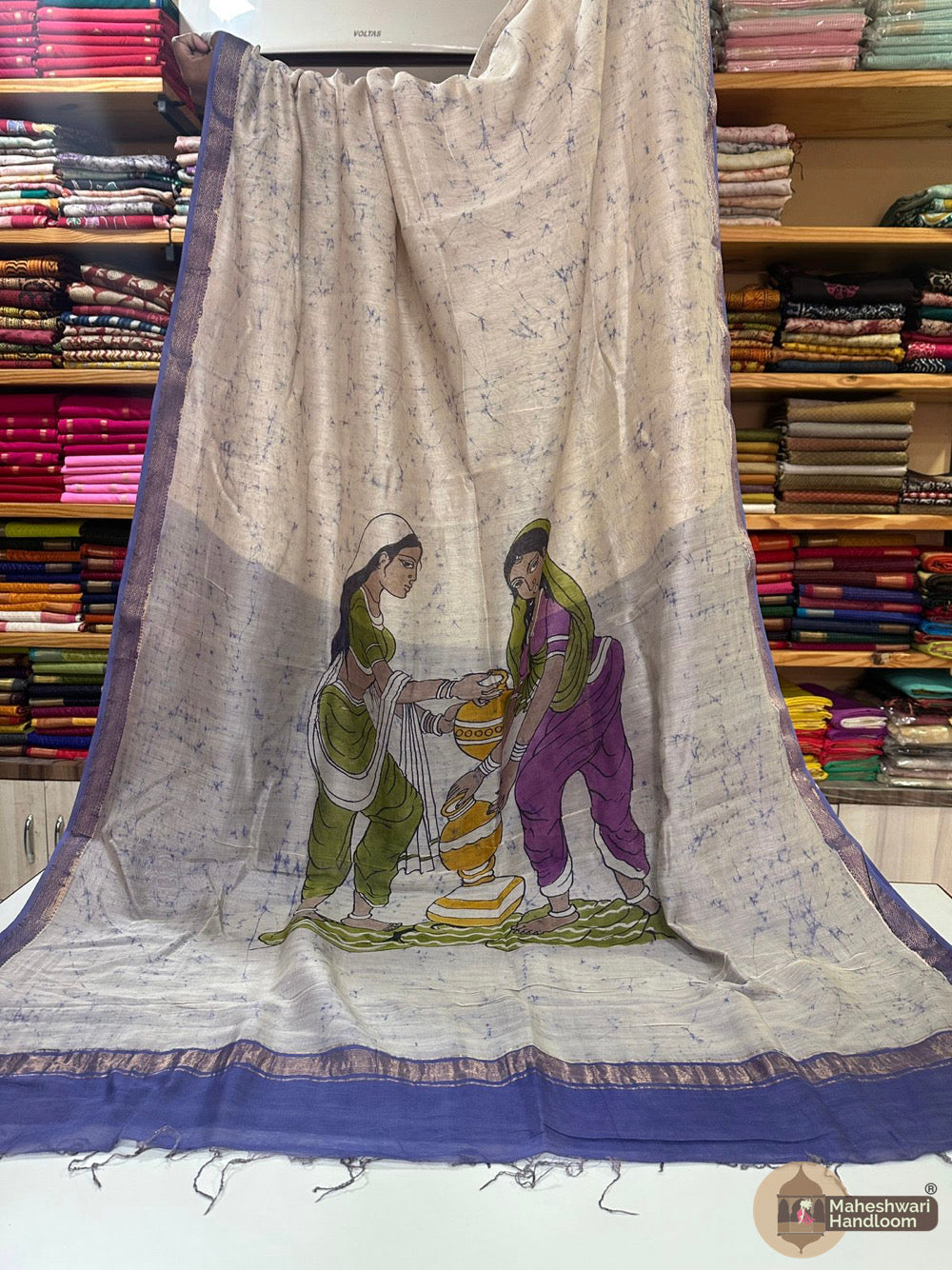 Maheshwari Batik Figure Hand Painted Silk Sarees