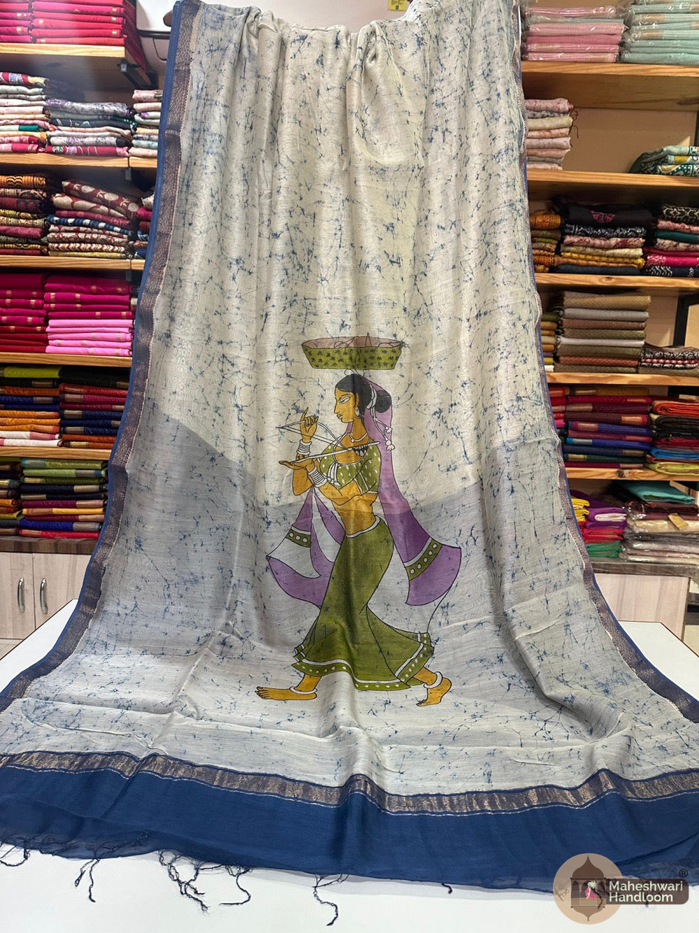 Maheshwari Batik Figure Hand Painted Silk Sarees