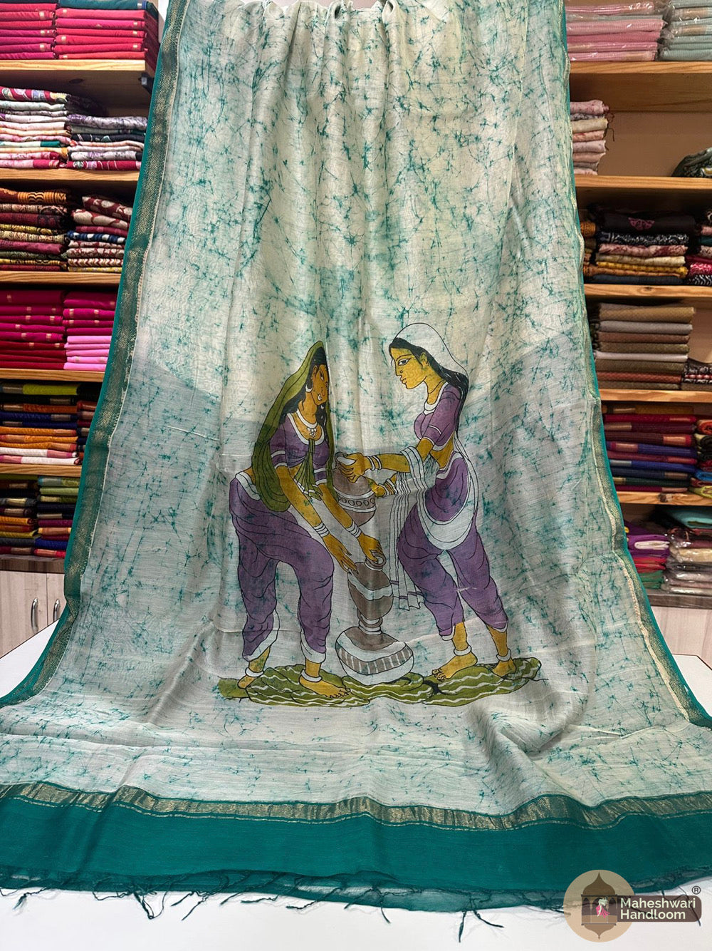 Maheshwari Batik Figure Hand Painted Silk Sarees