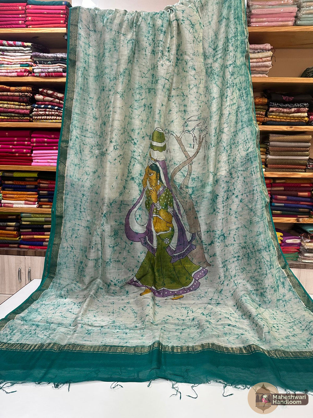 Maheshwari Batik Figure Hand Painted Silk Sarees