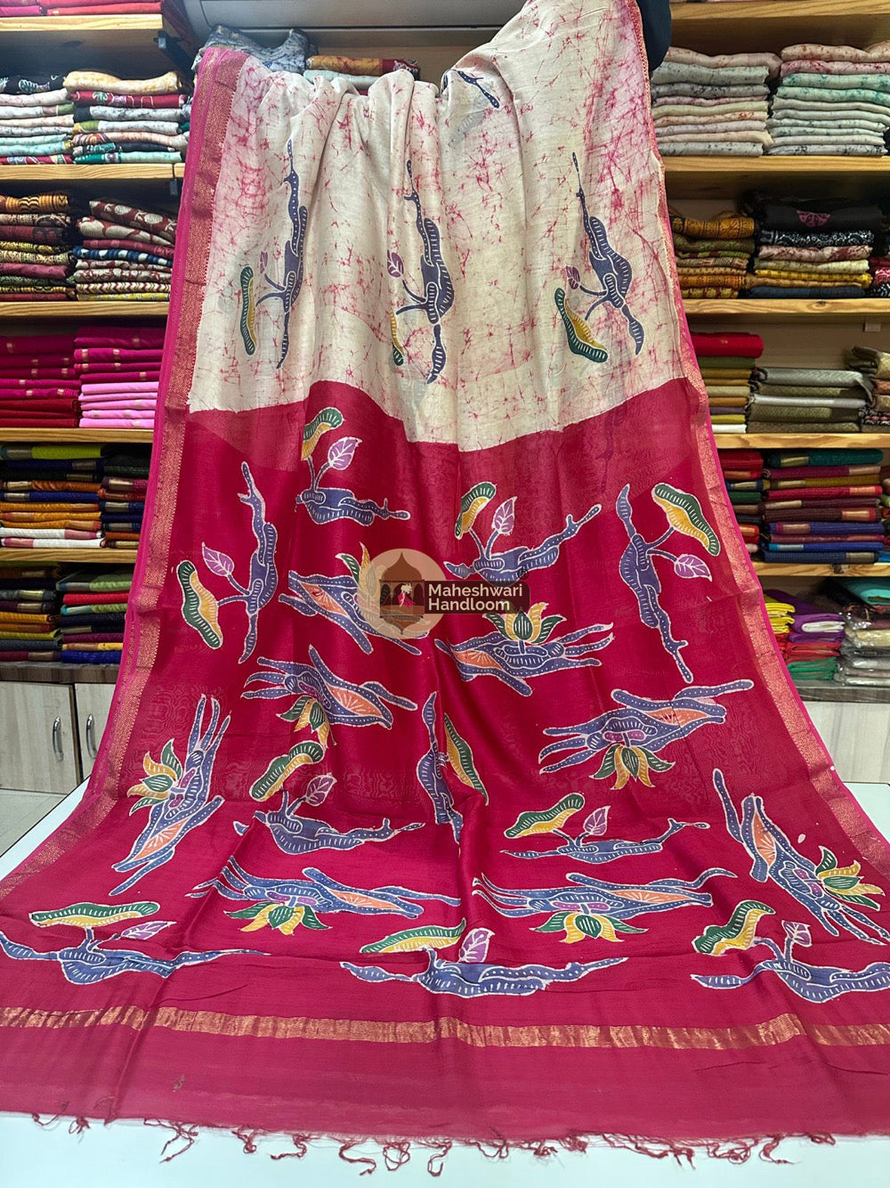 Maheshwari Batik Indonesian Hand Painted Silk Sarees