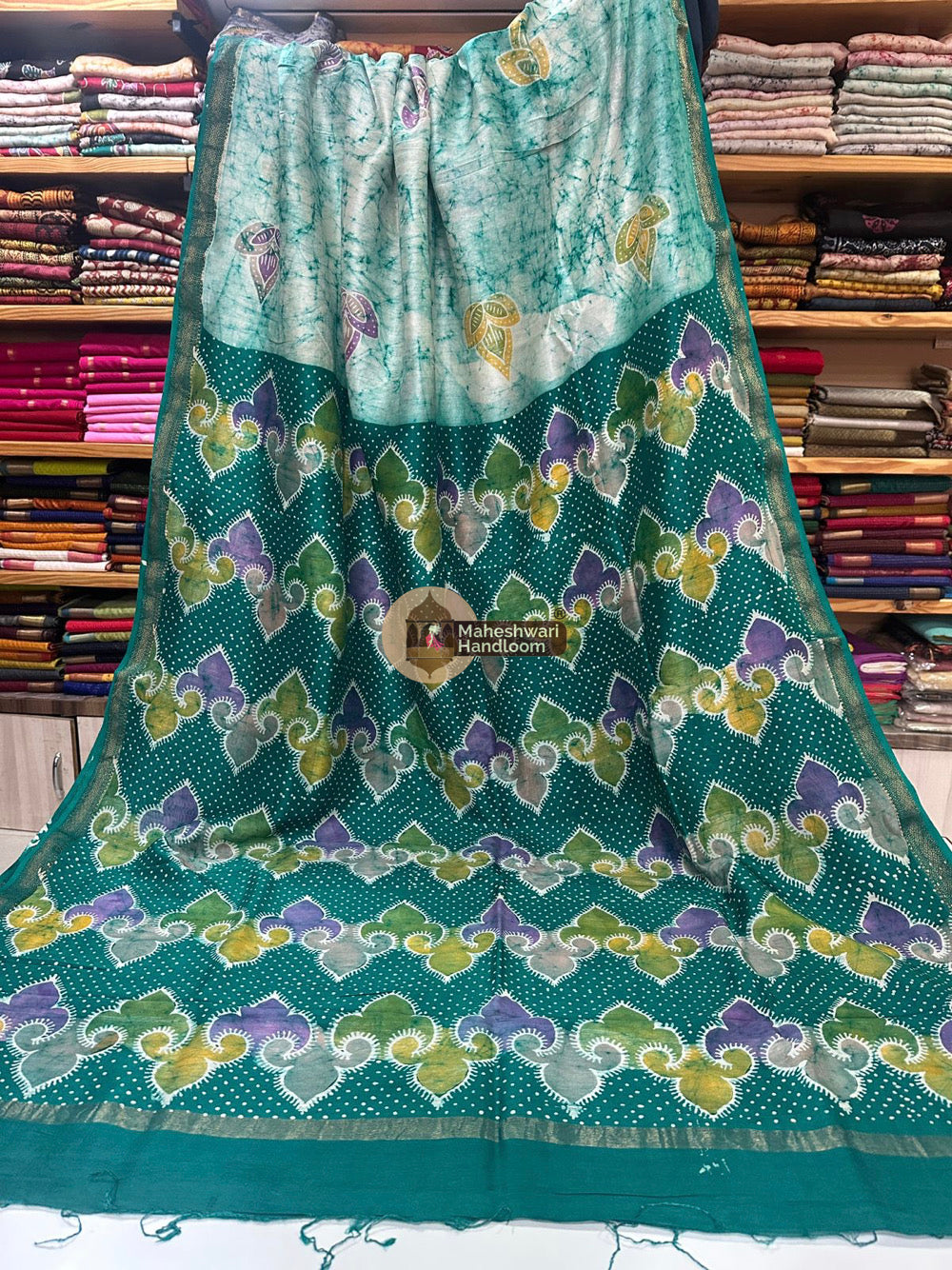 Maheshwari Batik Indonesian Hand Painted Silk Sarees