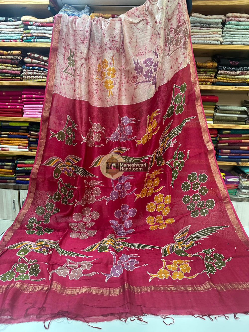 Maheshwari Batik Indonesian Hand Painted Silk Sarees