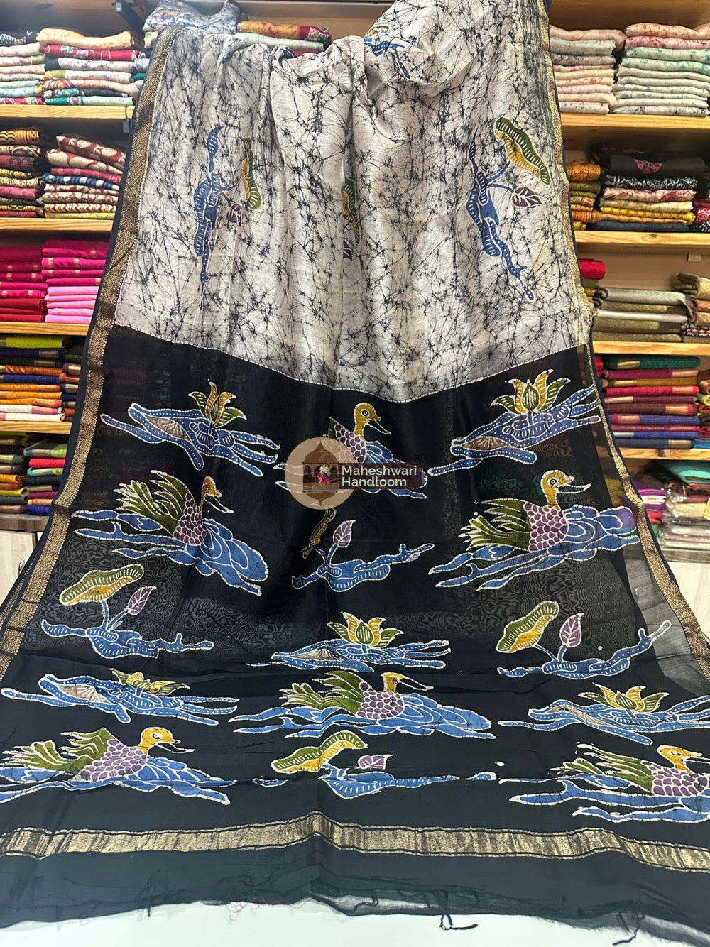 Maheshwari Batik Indonesian Hand Painted Silk Sarees