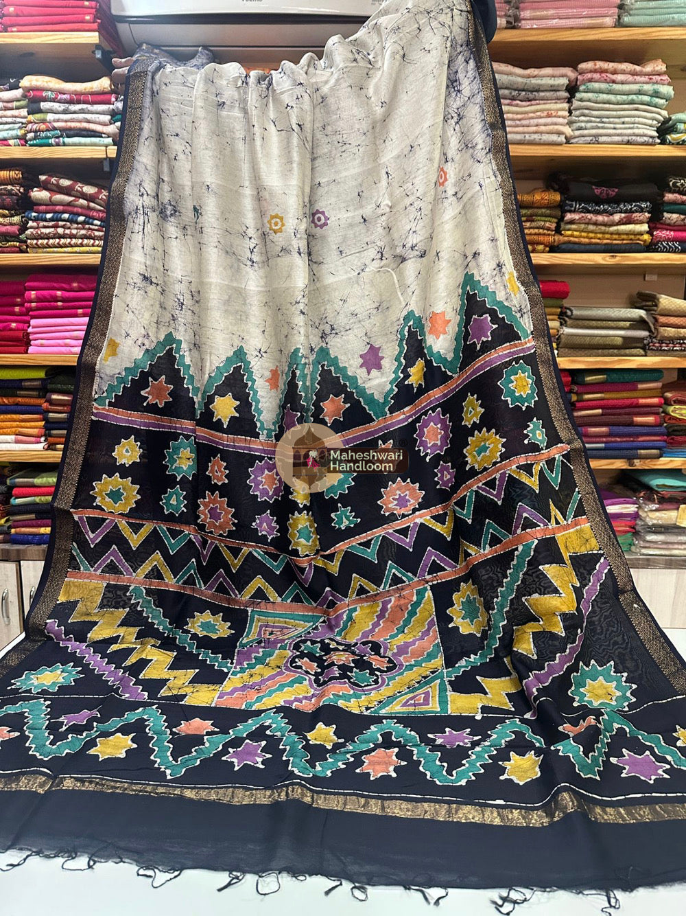 Maheshwari Batik Indonesian Hand Painted Silk Sarees