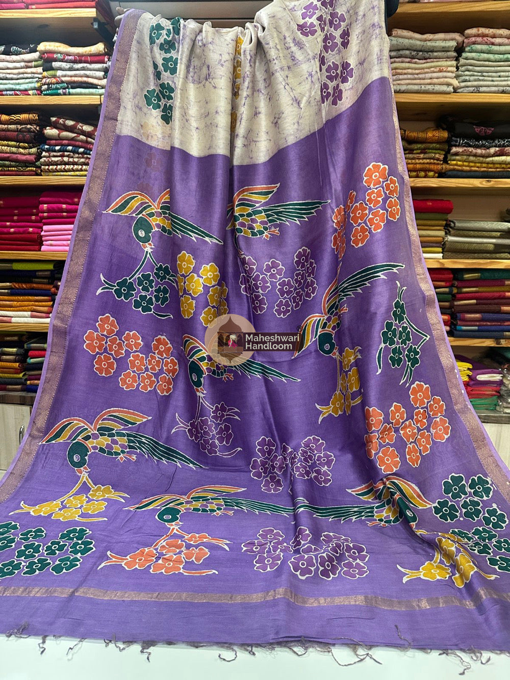 Maheshwari Batik Indonesian Hand Painted Silk Sarees