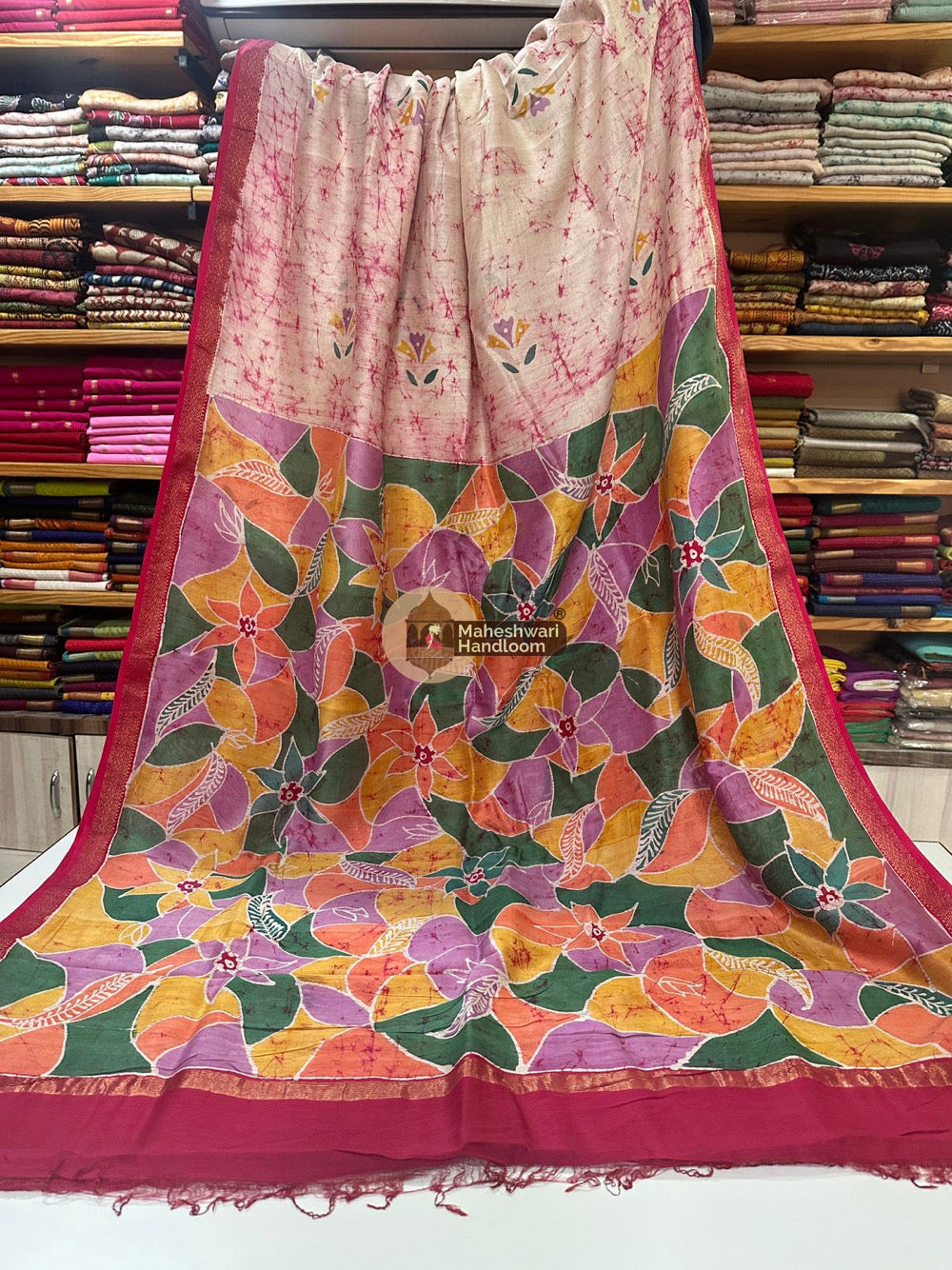 Maheshwari Batik Indonesian Hand Painted Silk Sarees