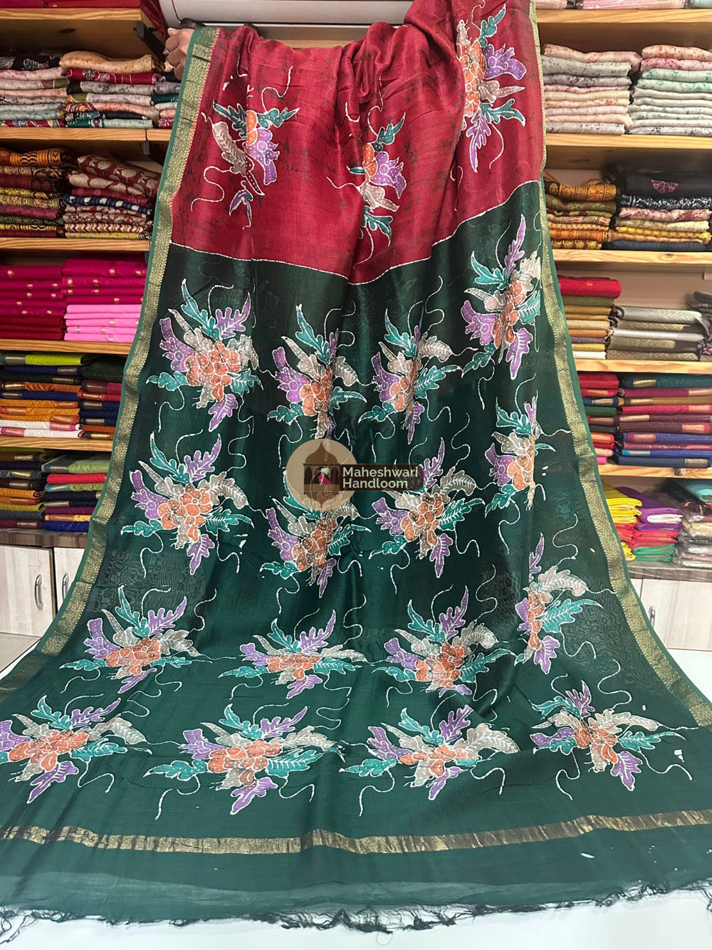 Maheshwari Batik Indonesian Hand Painted Silk Sarees