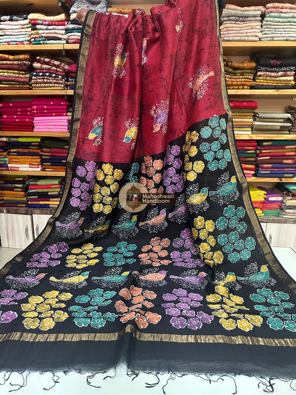 Maheshwari Batik Indonesian Hand Painted Silk Sarees