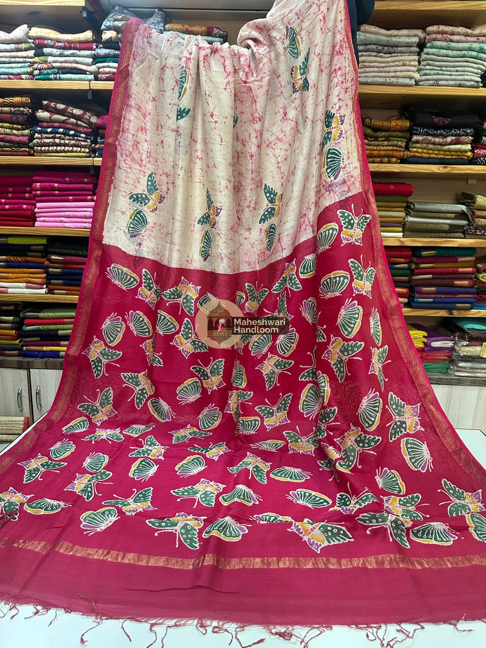 Maheshwari Batik Indonesian Hand Painted Silk Sarees