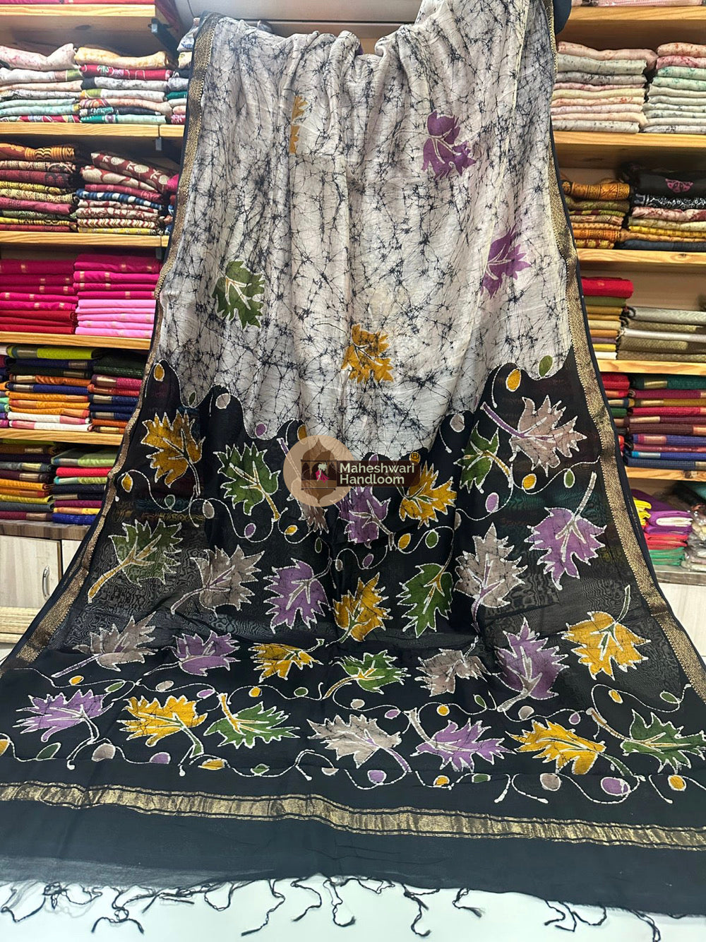 Maheshwari Batik Indonesian Hand Painted Silk Sarees