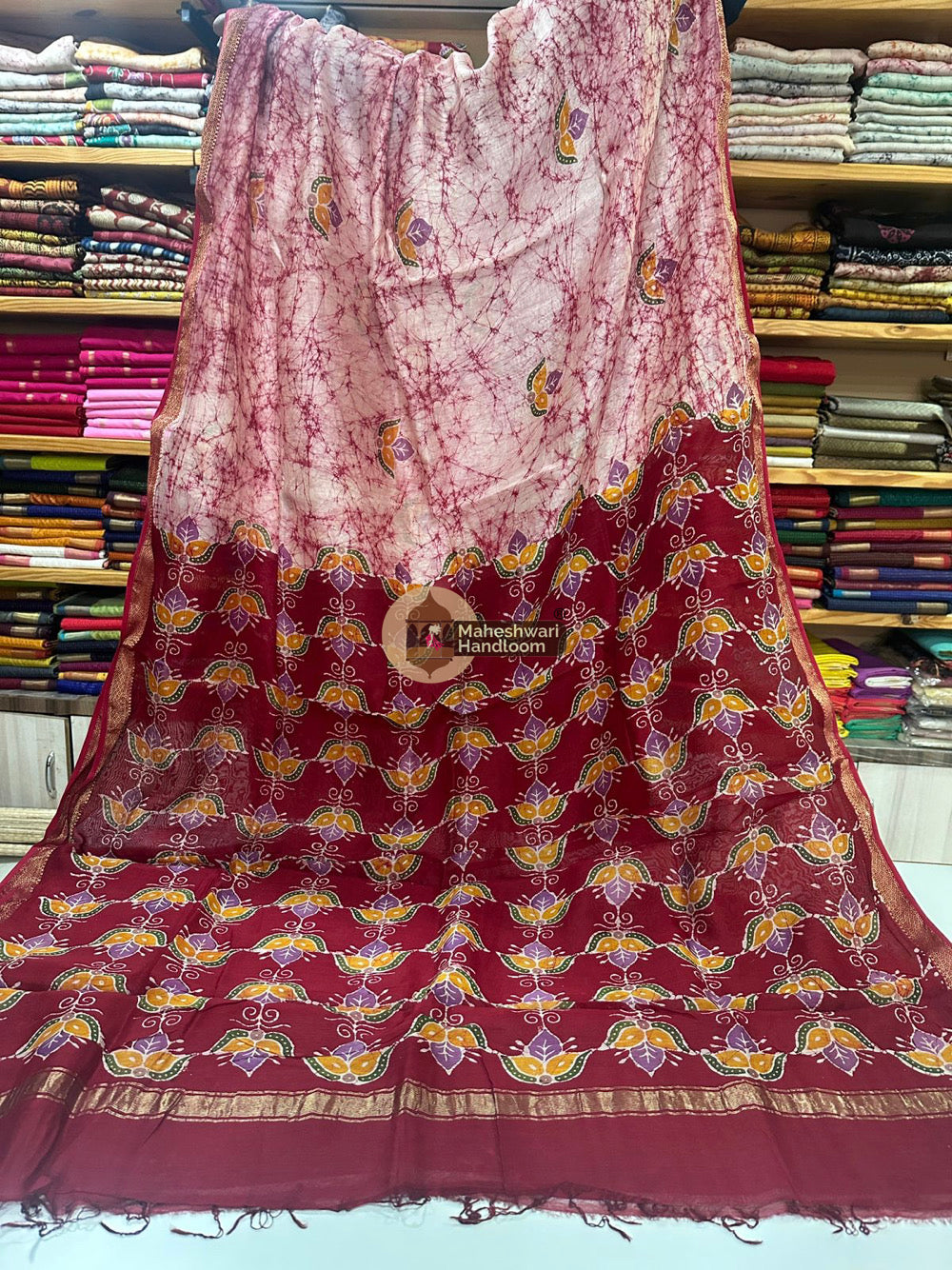 Maheshwari Batik Indonesian Hand Painted Silk Sarees