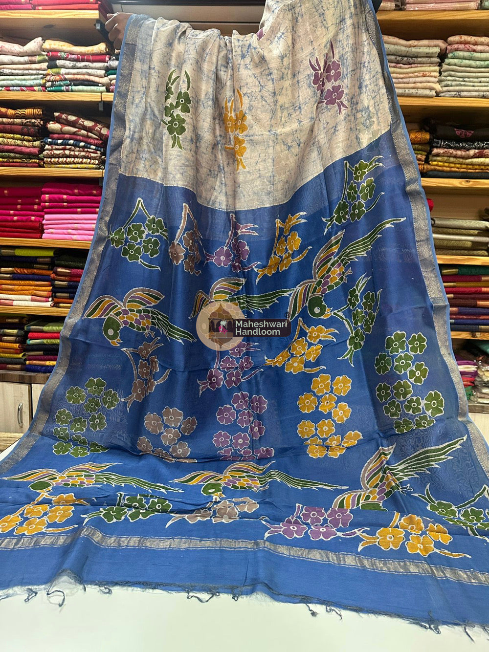 Maheshwari Batik Indonesian Hand Painted Silk Sarees