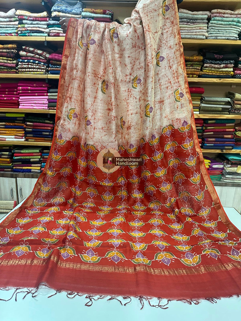 Maheshwari Batik Indonesian Hand Painted Silk Sarees