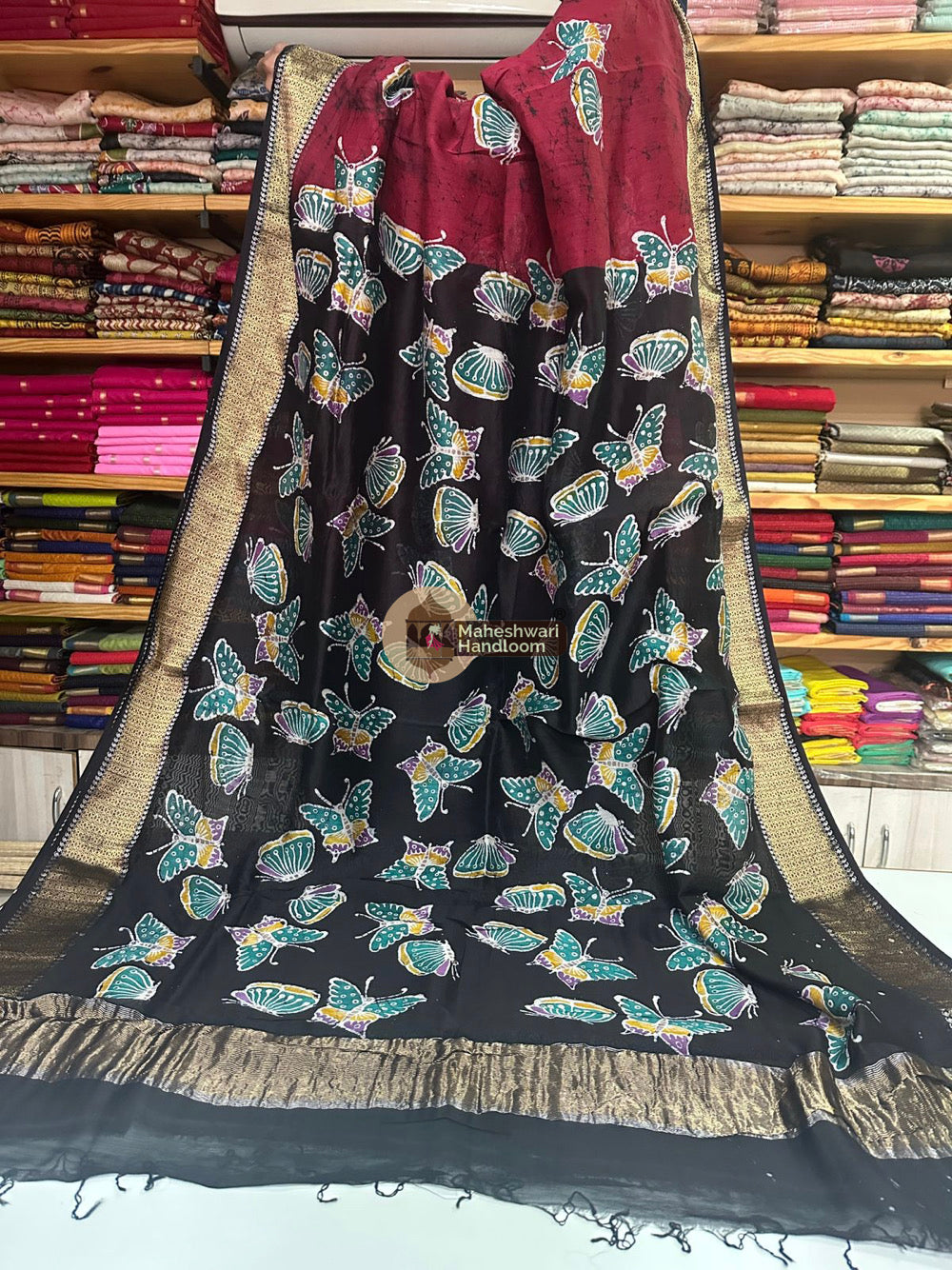Maheshwari Batik Indonesian Hand Painted Silk Sarees