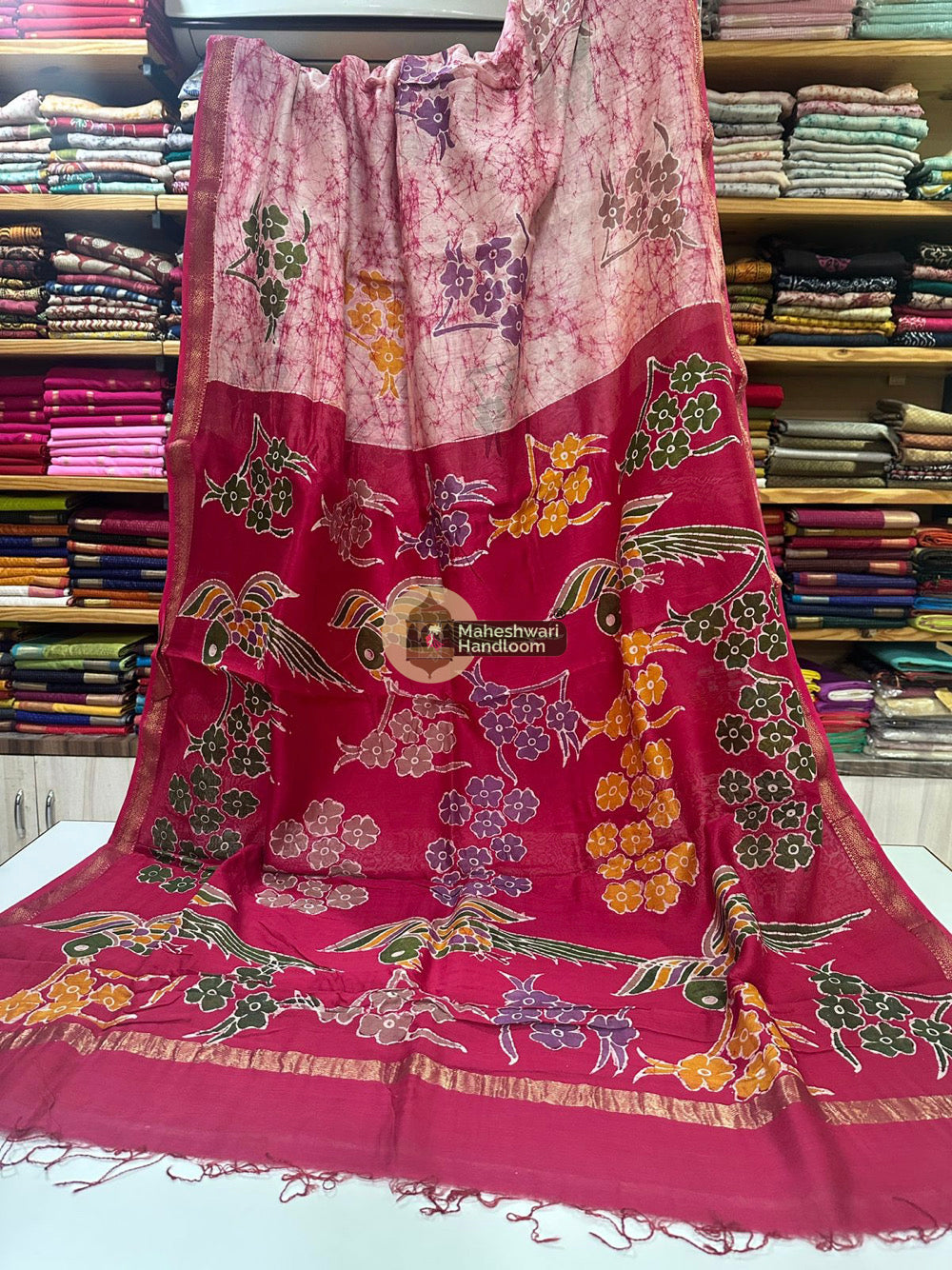 Maheshwari Batik Indonesian Hand Painted Silk Sarees