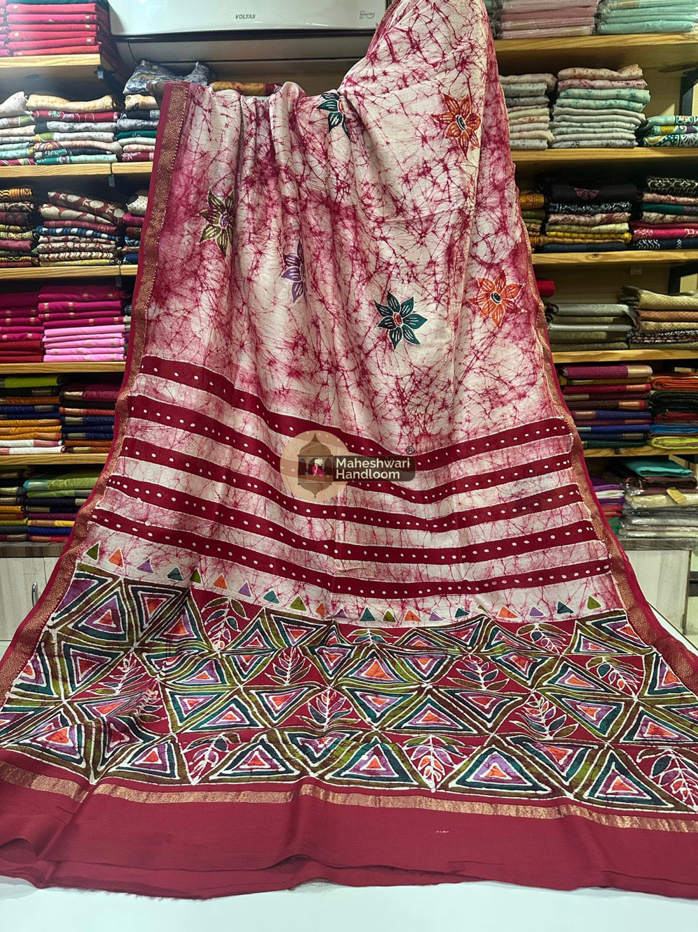 Maheshwari Batik Indonesian Hand Painted Silk Sarees