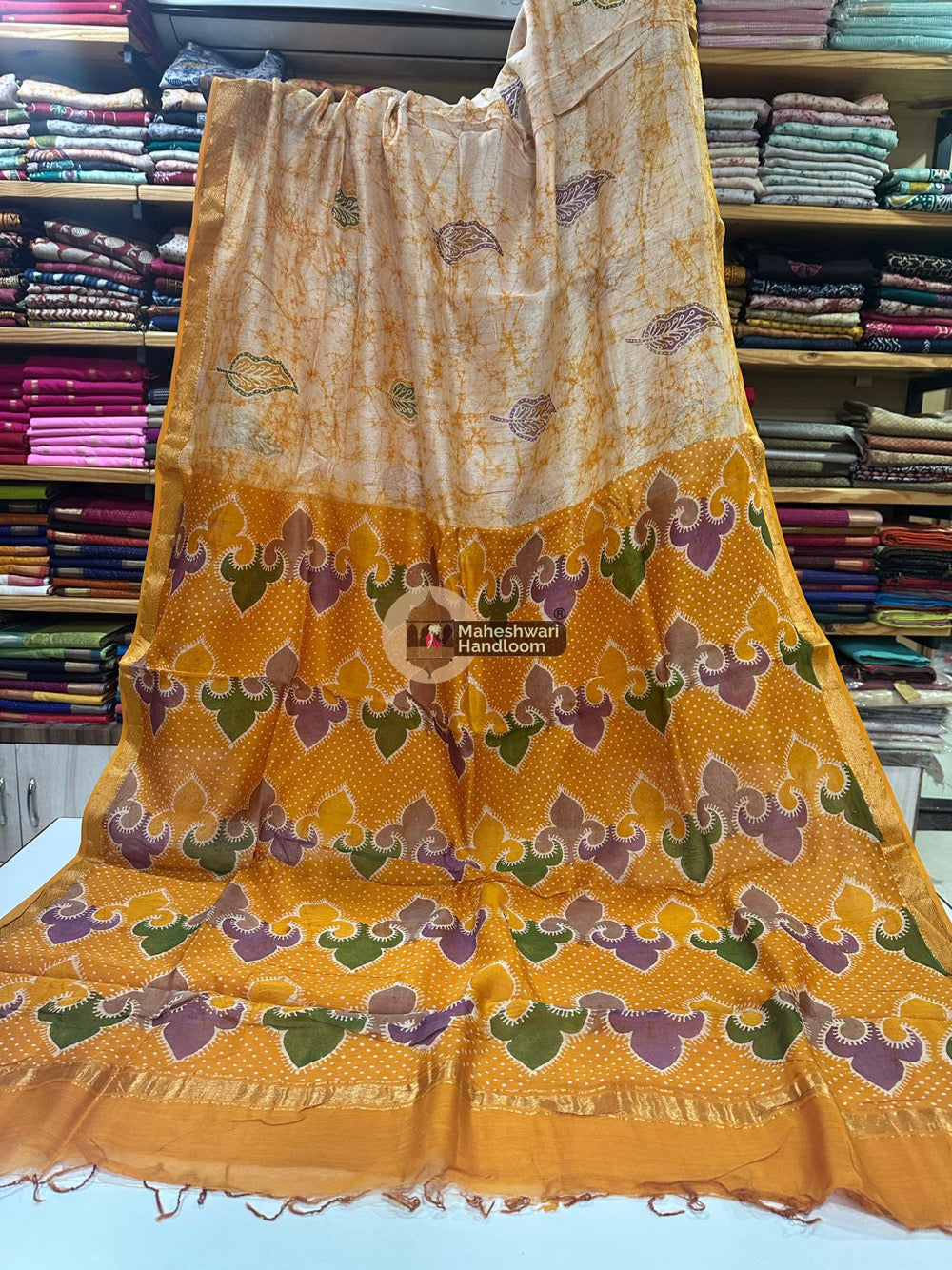 Maheshwari Batik Indonesian Hand Painted Silk Sarees