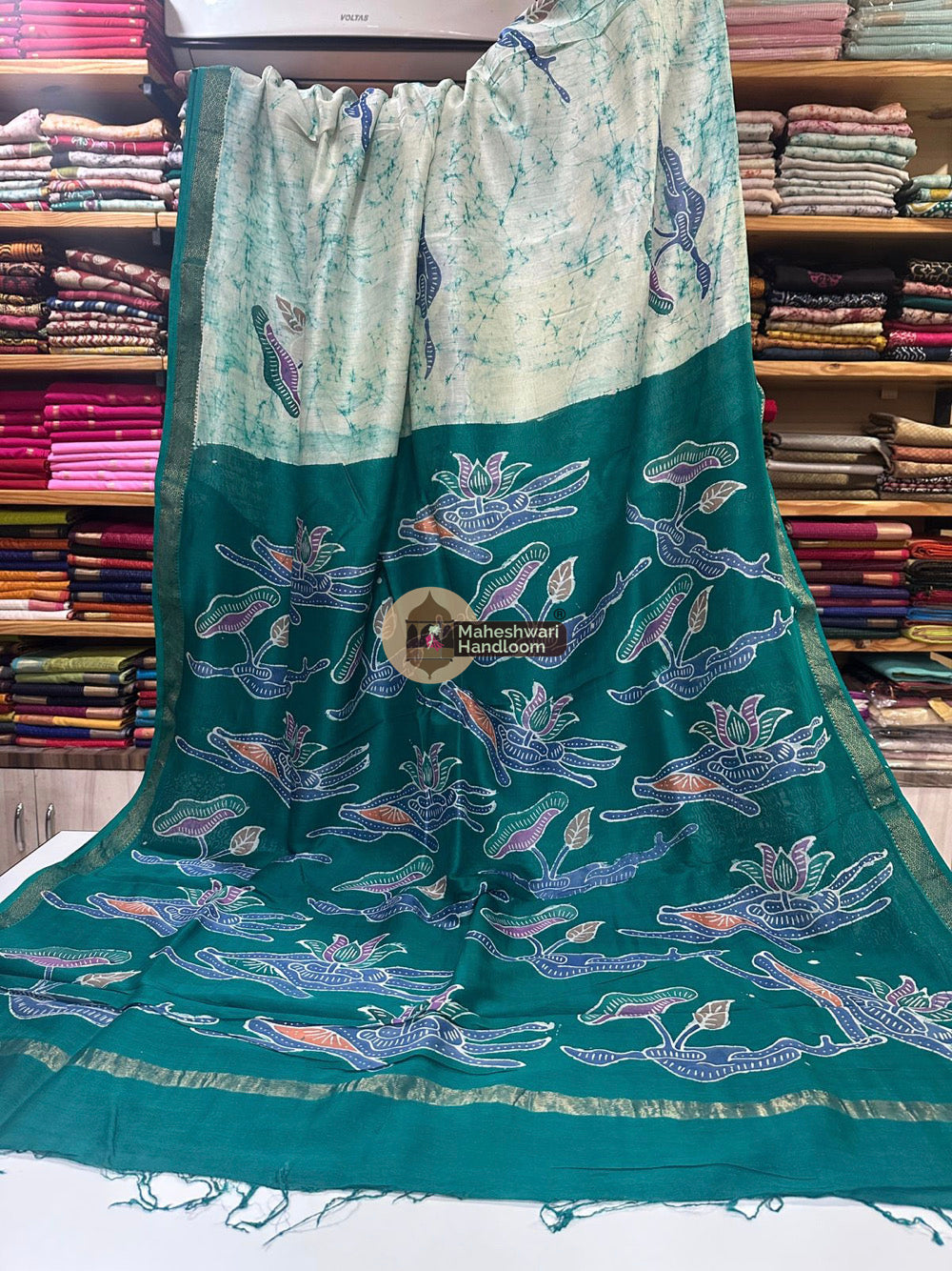 Maheshwari Batik Indonesian Hand Painted Silk Sarees