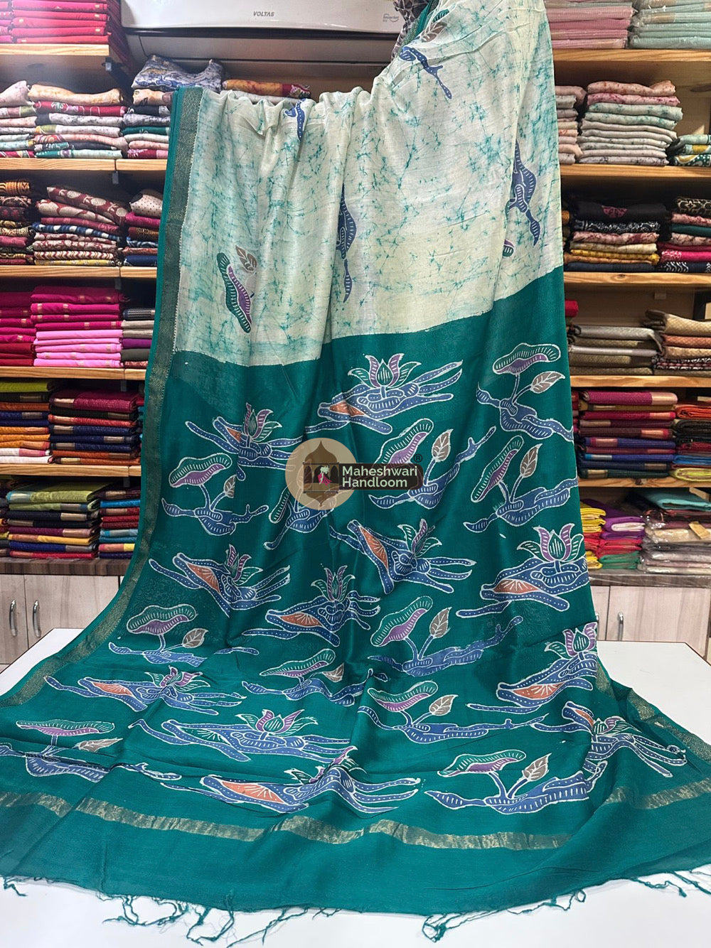 Maheshwari Batik Indonesian Hand Painted Silk Sarees