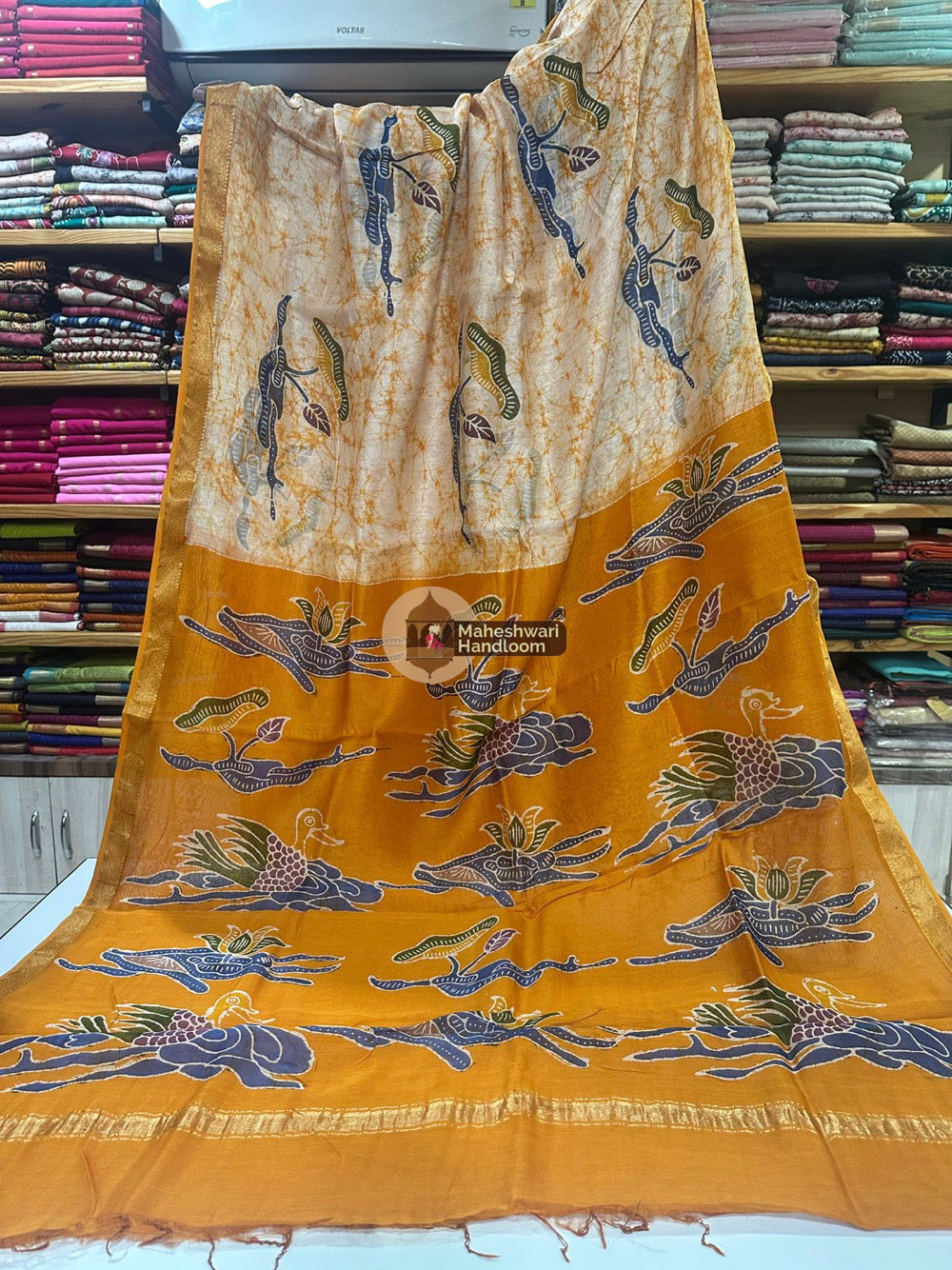 Maheshwari Batik Indonesian Hand Painted Silk Sarees