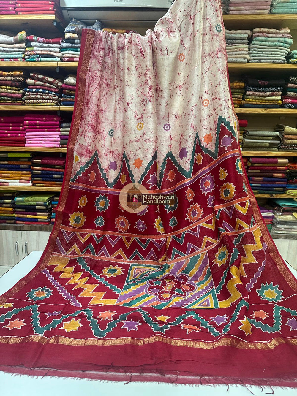 Maheshwari Batik Indonesian Hand Painted Silk Sarees