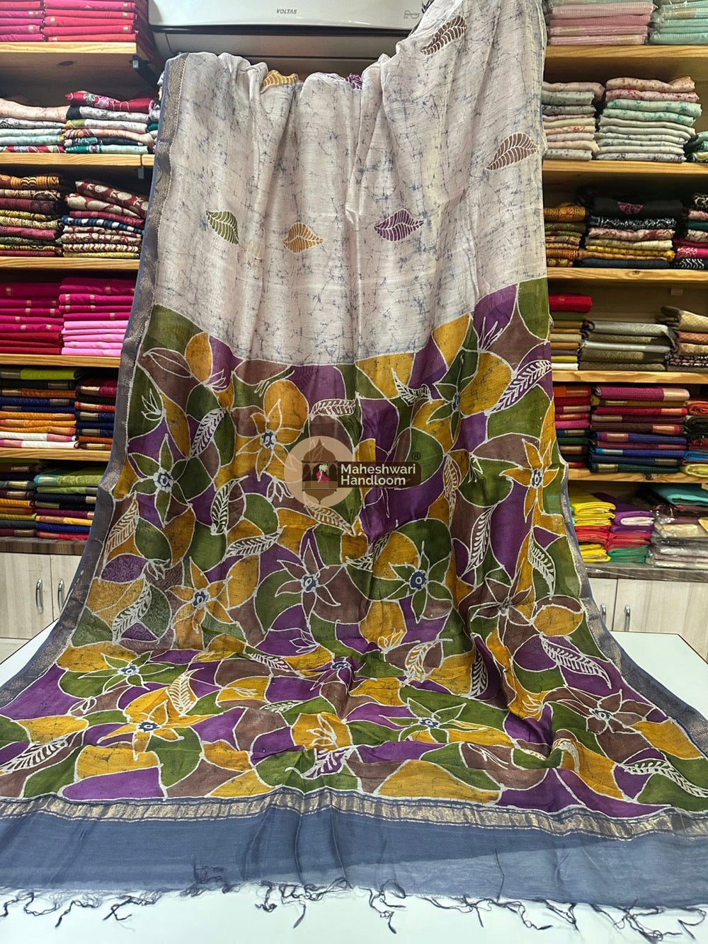 Maheshwari Batik Indonesian Hand Painted Silk Sarees