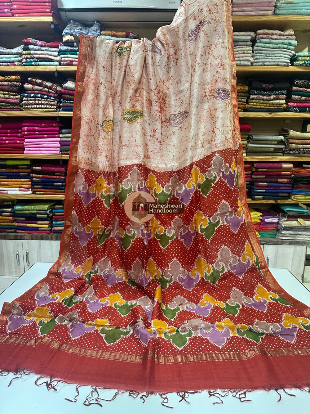 Maheshwari Batik Indonesian Hand Painted Silk Sarees