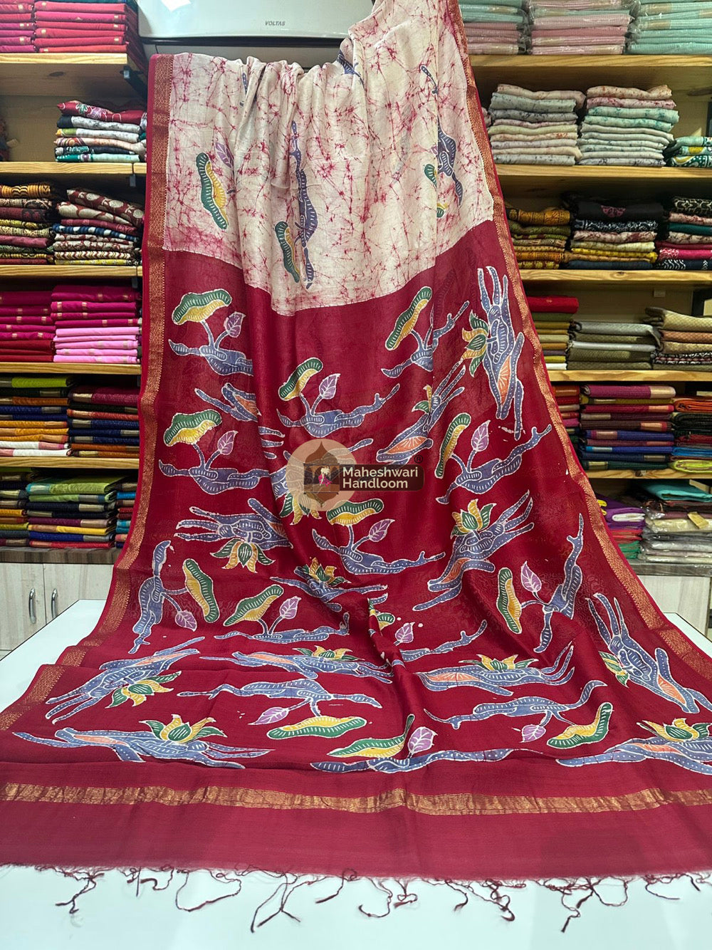 Maheshwari Batik Indonesian Hand Painted Silk Sarees