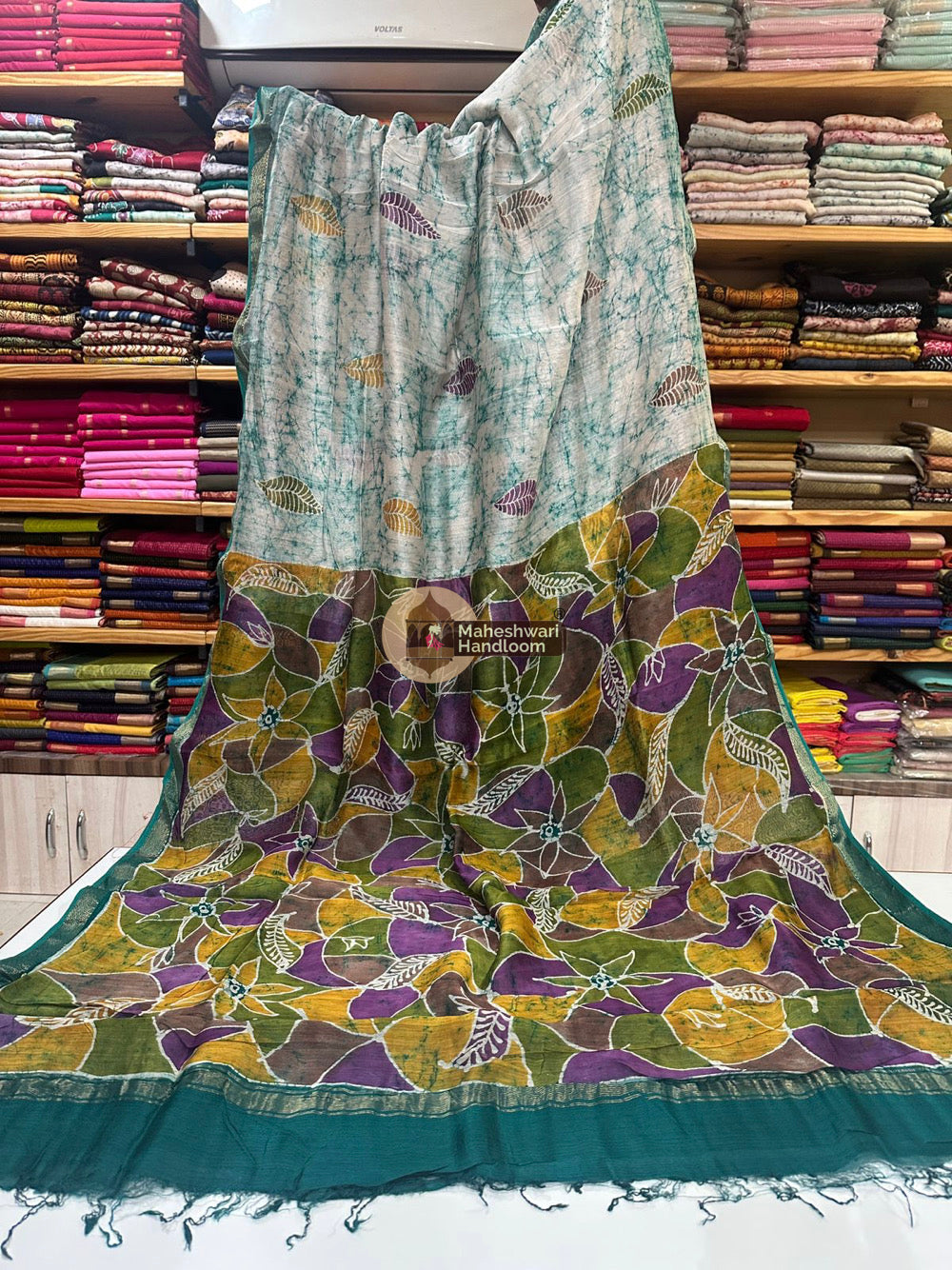 Maheshwari Batik Indonesian Hand Painted Silk Sarees