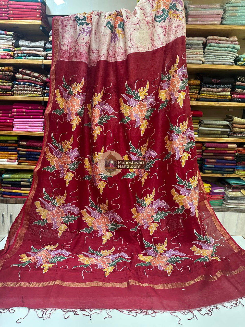 Maheshwari Batik Indonesian Hand Painted Silk Sarees