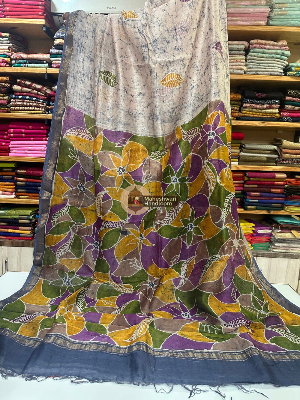 Maheshwari Batik Indonesian Hand Painted Silk Sarees