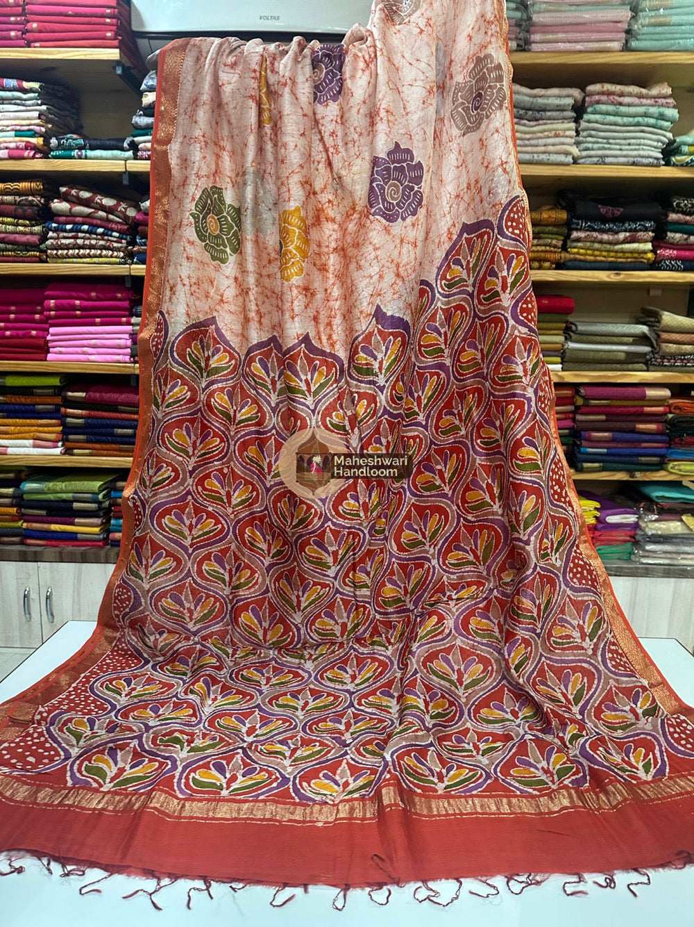Maheshwari Batik Indonesian Hand Painted Silk Sarees