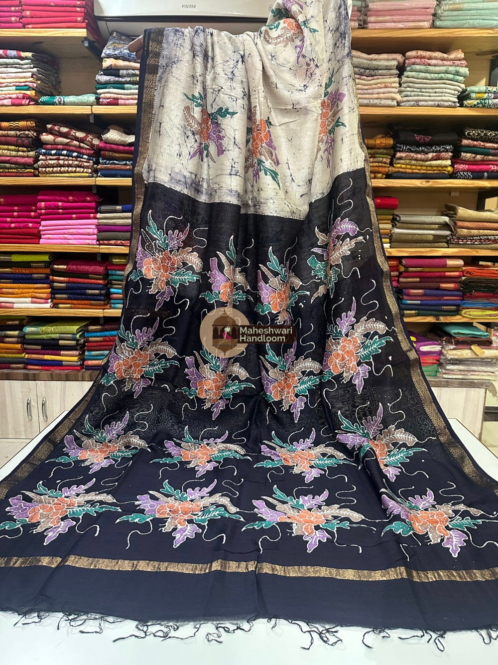 Maheshwari Batik Indonesian Hand Painted Silk Sarees