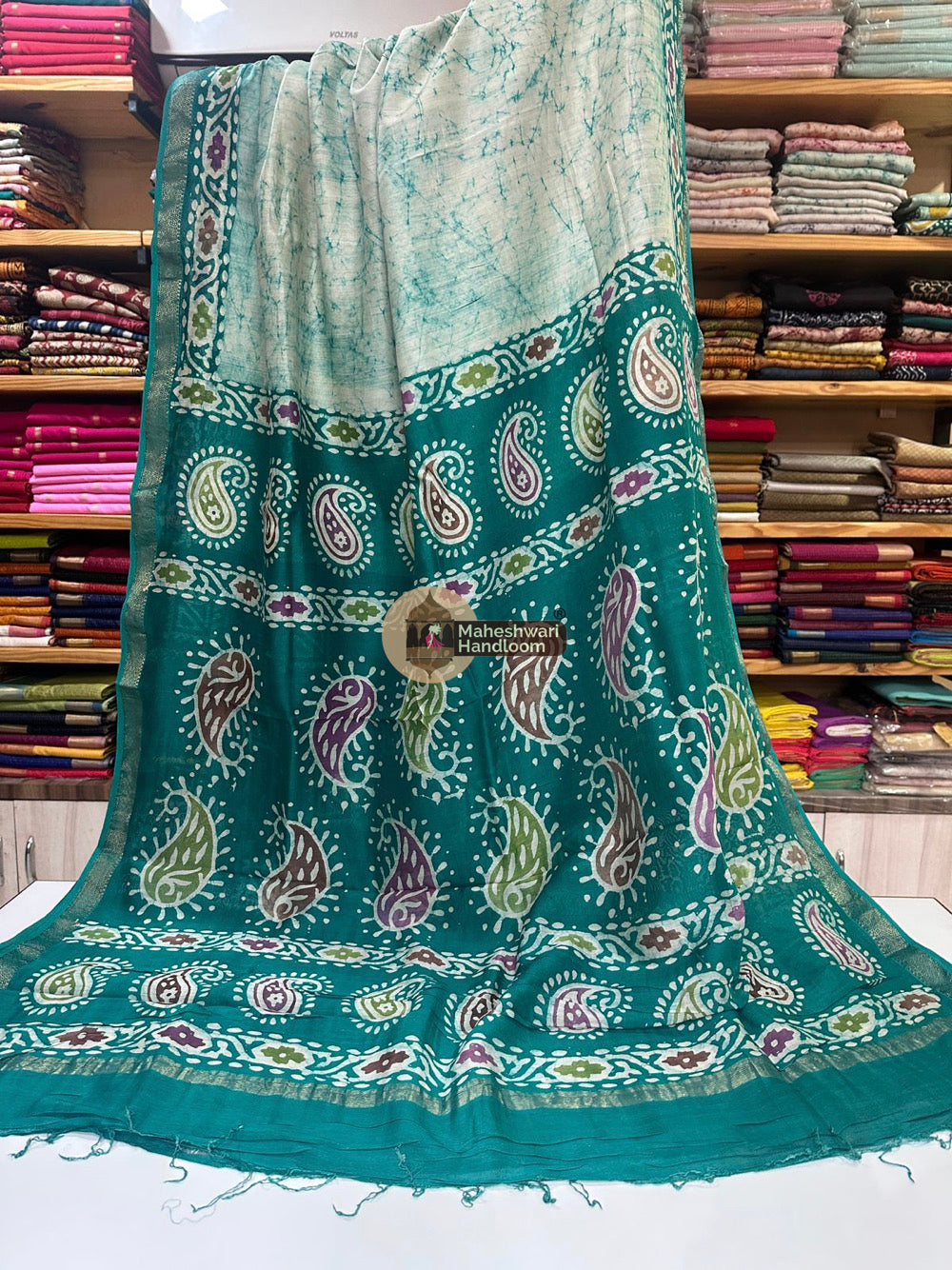 Maheshwari Batik Indonesian Hand Painted Silk Sarees