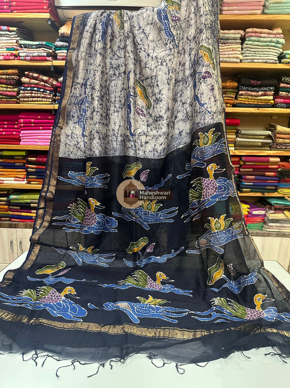 Maheshwari Batik Indonesian Hand Painted Silk Sarees