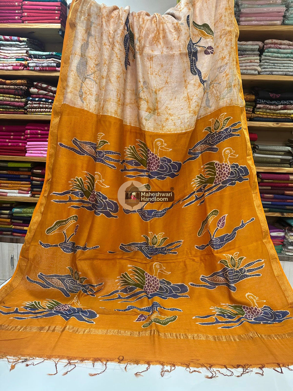 Maheshwari Batik Indonesian Hand Painted Silk Sarees
