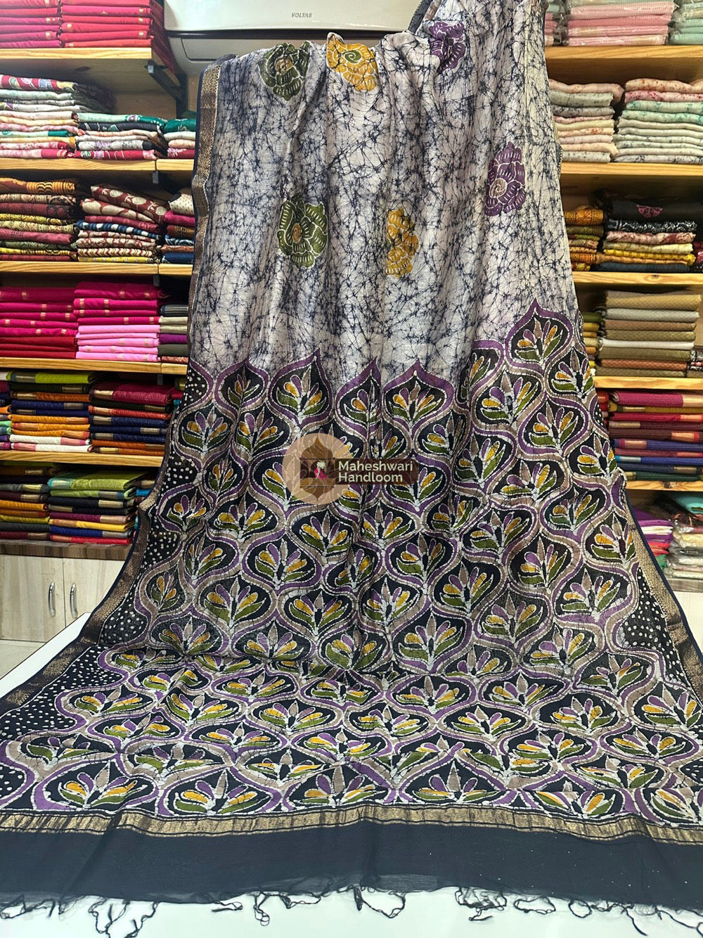Maheshwari Batik Indonesian Hand Painted Silk Sarees